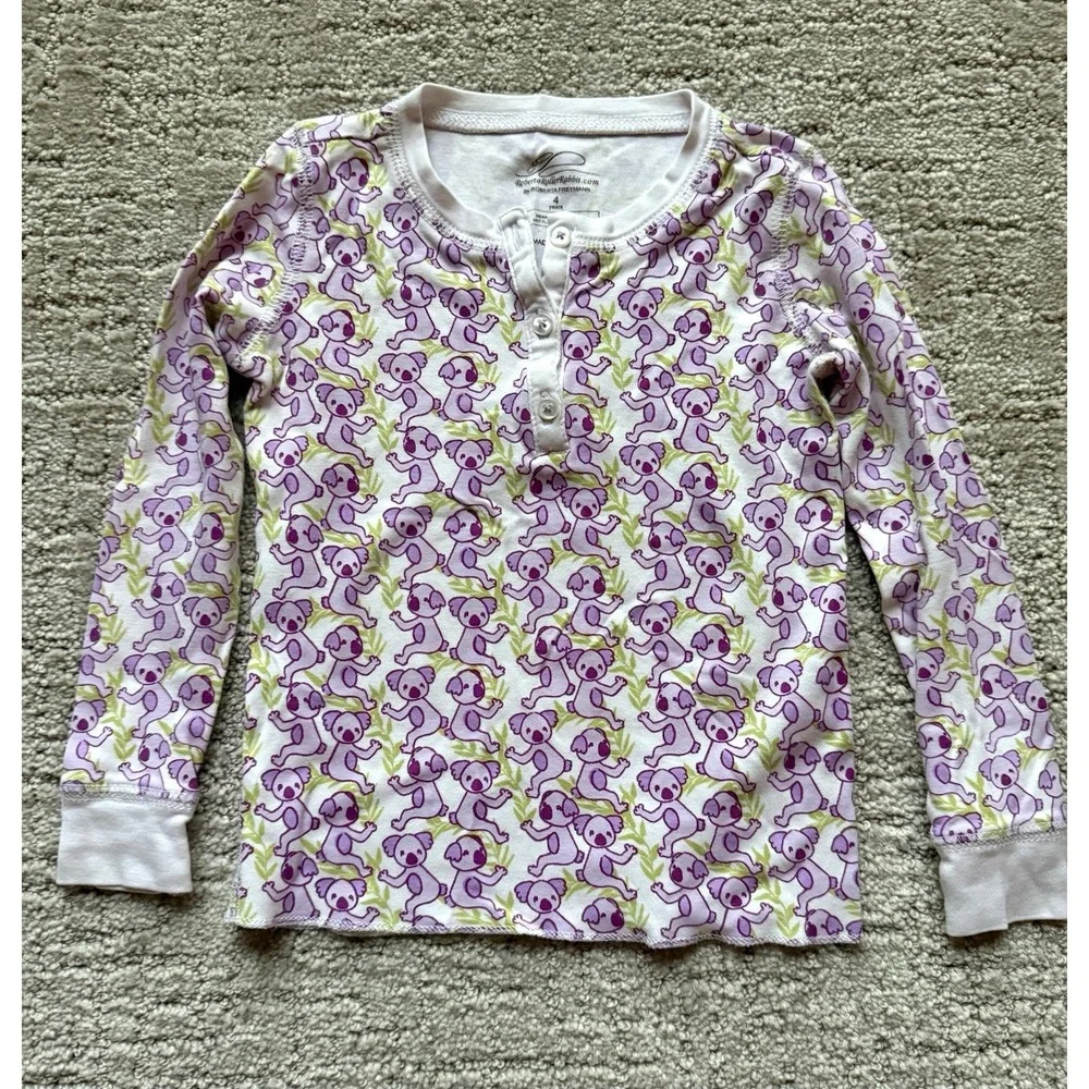 Roller Rabbit Purple Koala Animal Pima Cotton Henley Pajama Top Size 4 years